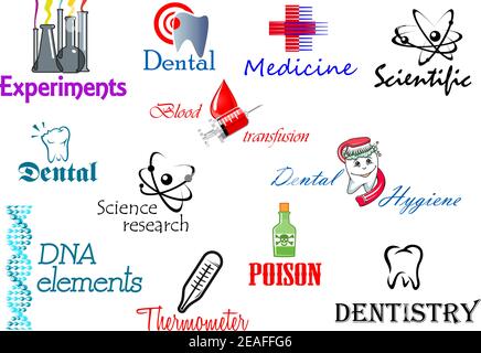 Set di simboli scientifici e medici per la progettazione e i concetti Illustrazione Vettoriale