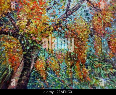 Arte pittura olio colore Multiply fiori in giardino , percorso dalla thailandia Foto Stock