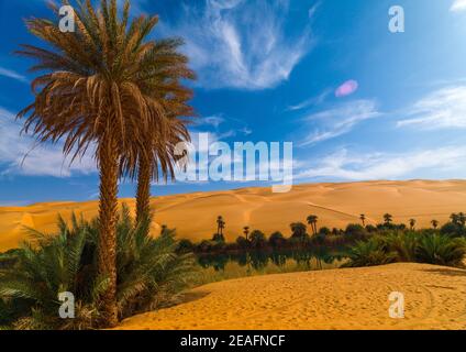 Laghi di Ubari, Fezzan, Umm al-Maa, Libia Foto Stock