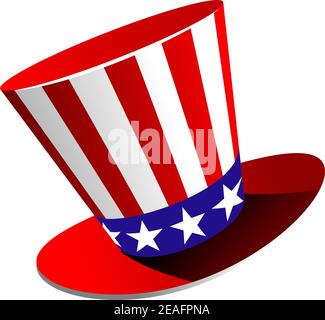 Cappello patriottico americano nei colori rosso, bianco e blu delle Stelle e strisce ad un angolo jaunty su uno sfondo bianco Illustrazione Vettoriale
