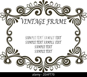 Ornato rettangolare nero e cornice con scorci e fiori che racchiudono vuoto copyspace, illustrazione vettoriale Illustrazione Vettoriale