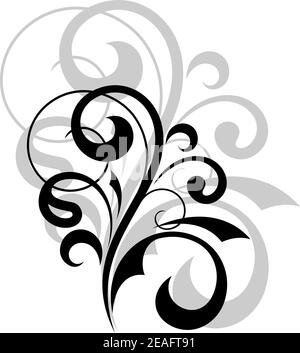 Elemento di disegno a scorrimento decorato in bianco e nero con un ripetizione grigia ingrandita o ombra dietro di essa Illustrazione Vettoriale