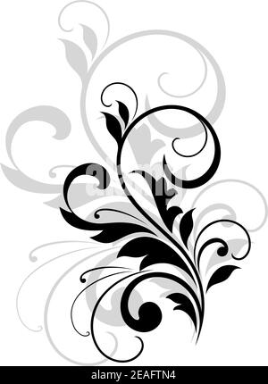 Elegante ed elegante elemento a scorrimento in bianco e nero con una ripetizione in grigio dietro di esso Illustrazione Vettoriale