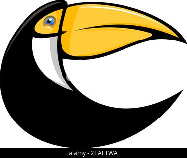 Illustrazione cartoon di un uccello toucan curvo stilizzato in nero con una grande becco arancione colorato isolato su bianco Illustrazione Vettoriale