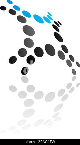 Simbolo astratto di design blu con ombra su sfondo bianco Illustrazione Vettoriale