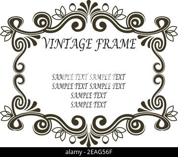 Ornato rettangolare nero e cornice con scorci e fiori che racchiudono vuoto copyspace, illustrazione vettoriale Illustrazione Vettoriale