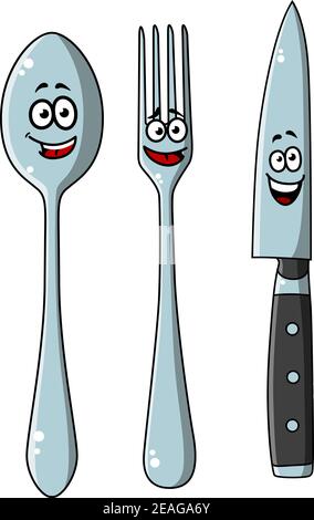 Set di posate per cartoni animati con un coltello, una forchetta e un  cucchiaio con graziosi volti piccoli, illustrazione vettoriale Immagine e  Vettoriale - Alamy