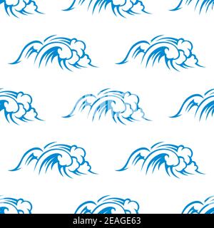 Curling infrangendo le onde in mare in una ripetizione nautica senza giunture motivo a tema in blu adatto per tessuti o carta da parati Illustrazione Vettoriale