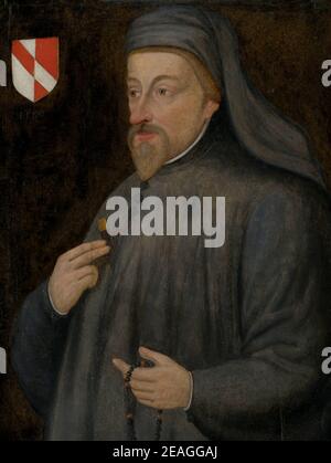 Chaucer, Geoffrey Chaucer (1340 – 1400) poeta e autore inglese. Ampiamente considerato il più grande poeta inglese del Medioevo, meglio conosciuto per i Canterbury Tales. Foto Stock