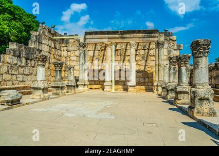 Rovine di un'antica sinagoga a Capernaum, Isarel Foto Stock