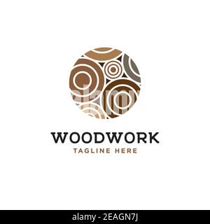 Modello di disegno di illustrazione di legno di ceppo. Vettore di disegno di logo di lavoro di legno. Illustrazione Vettoriale