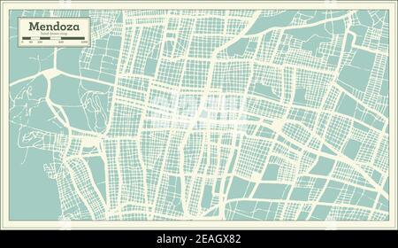 Mappa della città argentina di Mendoza in stile retro. Mappa di contorno. Illustrazione vettoriale. Illustrazione Vettoriale