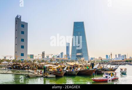 Vista di un porto dhow in Kuwait. Foto Stock