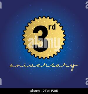 Logo Golden badge 3 anni anniversario. 3° anniversario, aniversary, logotipo di celebrazione degli anni. Illustrazione Vettoriale