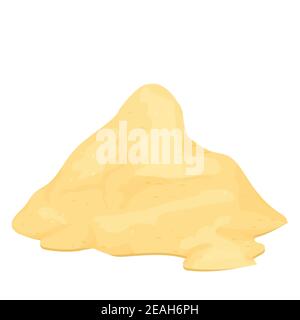 Cumulo di sabbia disegno dettagliato isolato su sfondo bianco. Dune sabbiose nel deserto o in spiaggia, materiale di costruzione o di fabbricazione. Design decorativo Illustrazione Vettoriale