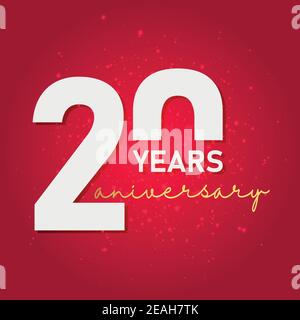 20 anni anniversario celebrazione logo, design piatto isolato su sfondo rosso, elementi vettoriali per banner, biglietto di invito e festa di compleanno. Illustrazione Vettoriale