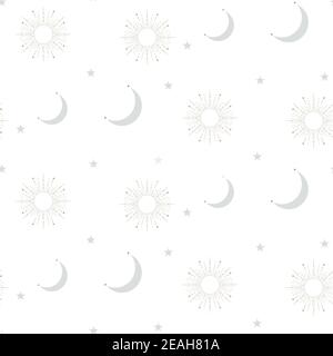 Il sole celestiale e la luna sono forme senza cuciture. Sfondo per il disegno di carta, tessuto, confezione e stampa. Illustrazione Vettoriale