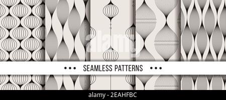 Insieme di modelli senza giunture rigidi e minimalistici. Collezione per colorare pagine, stampe tectile, decorazioni, design Illustrazione Vettoriale