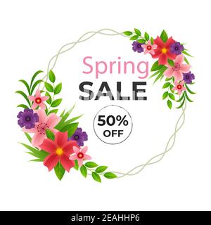 Illustrazione vettoriale con cornice floreale a molla. Illustrazione Vettoriale