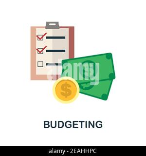 Icona di bilancio piatto. Colore elemento semplice della collezione fintech. Creative Budgeting icona per web design, modelli, infografiche e altro ancora Illustrazione Vettoriale