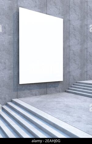 cartellone bianco vuoto sulla parete di cemento Foto Stock