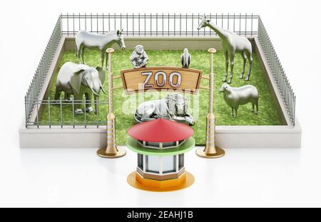 Illustrazione 3D generica di uno zoo cittadino. Illustrazione 3D. Foto Stock