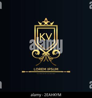 KV Letter Initial with Royal Template.Elegant with Crown logo vector, Creative lettering Logo Vector Illustration. Illustrazione Vettoriale