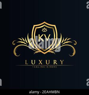 KV Letter Initial with Royal Template.Elegant with Crown logo vector, Creative lettering Logo Vector Illustration. Illustrazione Vettoriale