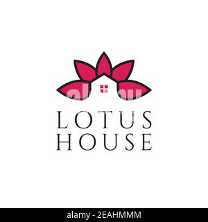 Modello vettoriale di disegno del logo dell'ispirazione di Lotus house Illustrazione Vettoriale