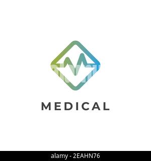 Modello vettoriale per la progettazione del logo medico. Lettera M per il simbolo medico Illustrazione Vettoriale