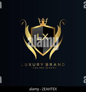 LX Letter Initial with Royal Template.Elegant with Crown logo vector, Creative lettering Logo Vector Illustration. Illustrazione Vettoriale