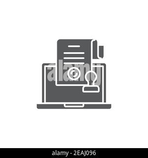 Icona del timbro notarile elettronico online, colore, linea, segno vettoriale di contorno, pittogramma stile lineare isolato su bianco. Simbolo, illustrazione del logo Illustrazione Vettoriale