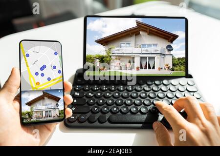 Ricerca di proprietà immobiliari online Foto Stock