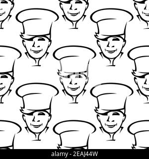 Ripetete il motivo di fondo senza cuciture dei giovani chef sorridenti che indossano il tradizionale toques bianche in formato quadrato Illustrazione Vettoriale