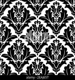 Audace design arabesco in bianco e nero con un motivo floreale geometrico motivo in un modello continuo e ripetuto adatto allo stile damasco tessuto o carta da parati Illustrazione Vettoriale