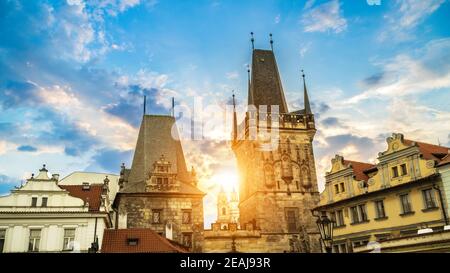 Malostranska Torre e sole Foto Stock