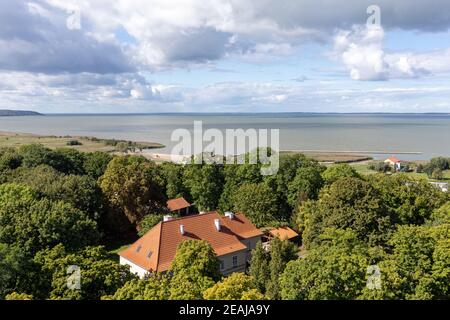 Veduta aerea di Frombork e della Laguna di Vistola, Polonia. Foto Stock