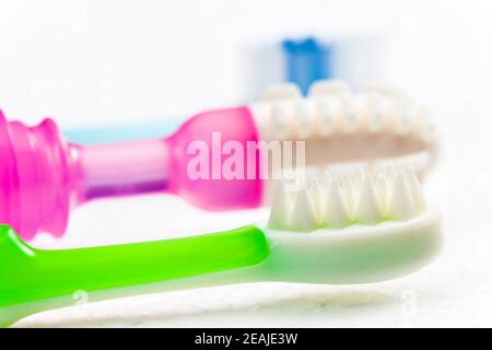 Ancora vita tettarelle e spazzolino da denti Foto Stock