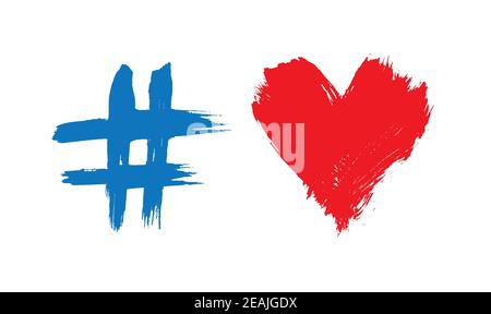 La forma del cuore e l'hashtag sono dipinti con un pennello Foto Stock