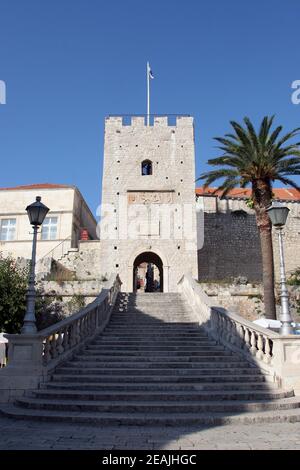 Korcula. Piccola isola città vicino a Dubrovnik in Croazia. Foto Stock