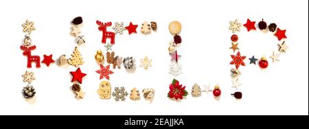 Aiuto di Parola di costruzione della lettera di decorazione di Natale colorata Foto Stock