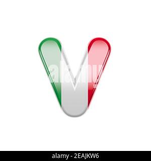 Lettera italiana V - piccolo carattere bandiera 3d Italia - adatto a temi legati all'Italia, all'Europa o a Roma Foto Stock