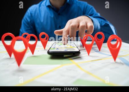 Ricerca segnaposto mappa città Foto Stock
