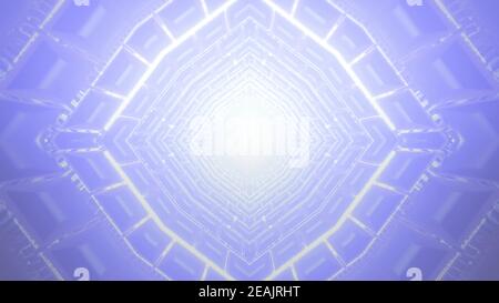 Illustrazione 3d del tunnel viola al neon Foto Stock