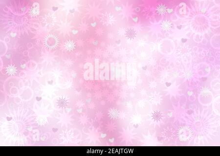 Astratto festa sfocatura rosa brillante sfondo pastello texture con cuori rosa bianco amore bokeh e stelle per San Valentino o carta da matrimonio. Spazio per il design. Concetto di scheda. Foto Stock