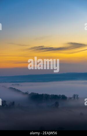 Tramonto su Palava, Moravia meridionale, Repubblica Ceca Foto Stock