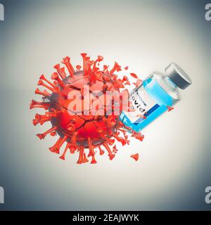 il vaccino colpisce distrugge e sconfigge il virus covid-19. Foto Stock