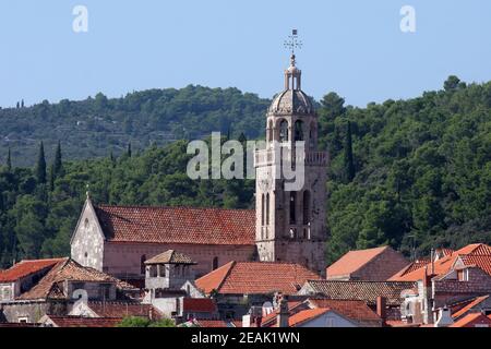 Korcula. Piccola isola città vicino a Dubrovnik in Croazia. Foto Stock