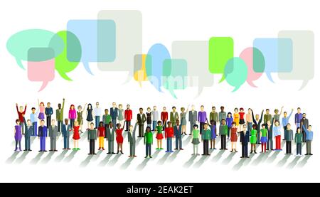 Persone diverse con opinioni diverse con bolle chat - illustrazione Foto Stock