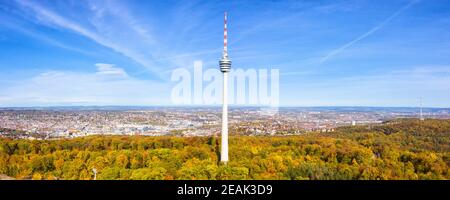 Stuttgart tv torre skyline foto aerea vista città architettura viaggio panorama Foto Stock